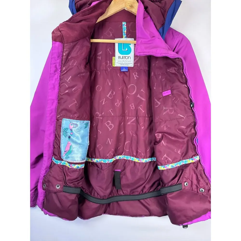 Burton Girls Dryride Snowboard Jacket L 14 16 Purple Colorblock Insulated Ski